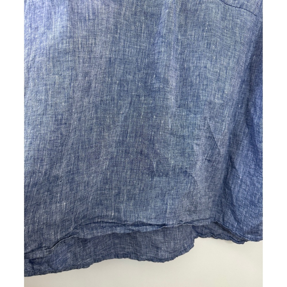 J Jill x Love Linen Roll Tab Pocket Top Medium Blue Lagonlook Coastal Beachy - Picture 6 of 14